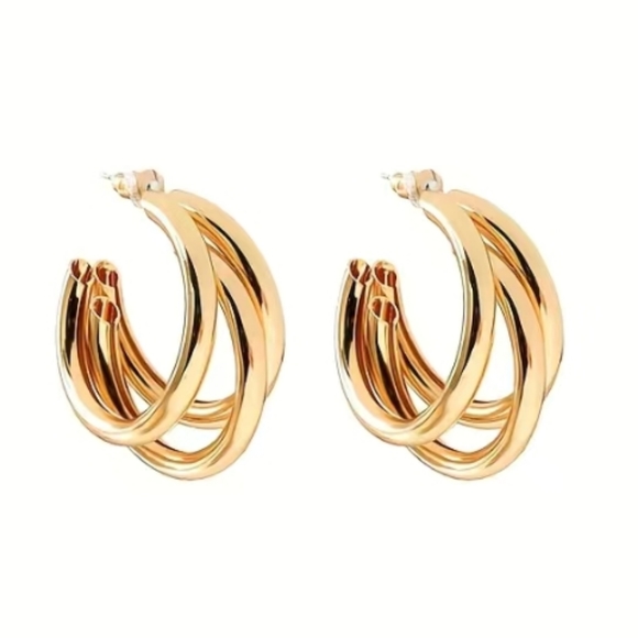 Triple Layer Gold Hoop Earrings - Picture 2 of 7